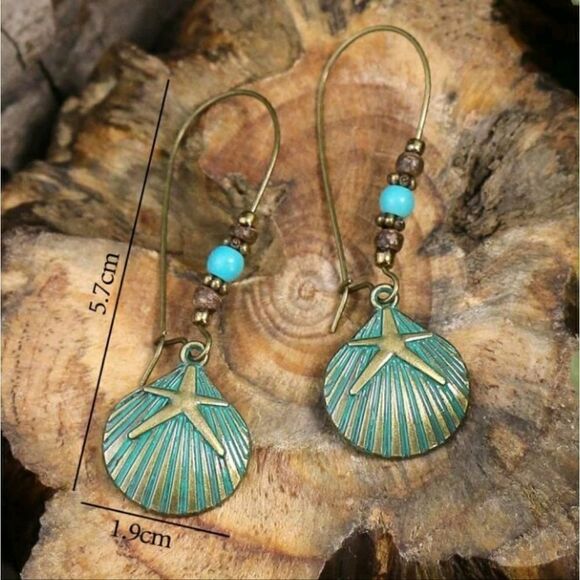 Rustic Seashell Dangle Earrings  - Picture 2 of 4